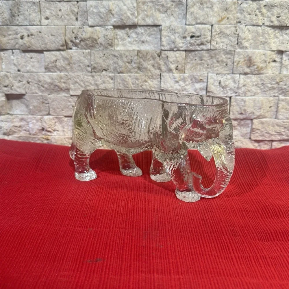 EAPG Antique STANDING ELEPHANT Trunk‎ Down Clear Glass MATCH HOLDER Candy Dish